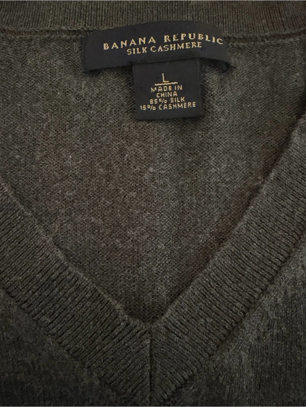 Banana Republic Silk & Cashmere Men's V-Neck Sweater in Charcoal- L